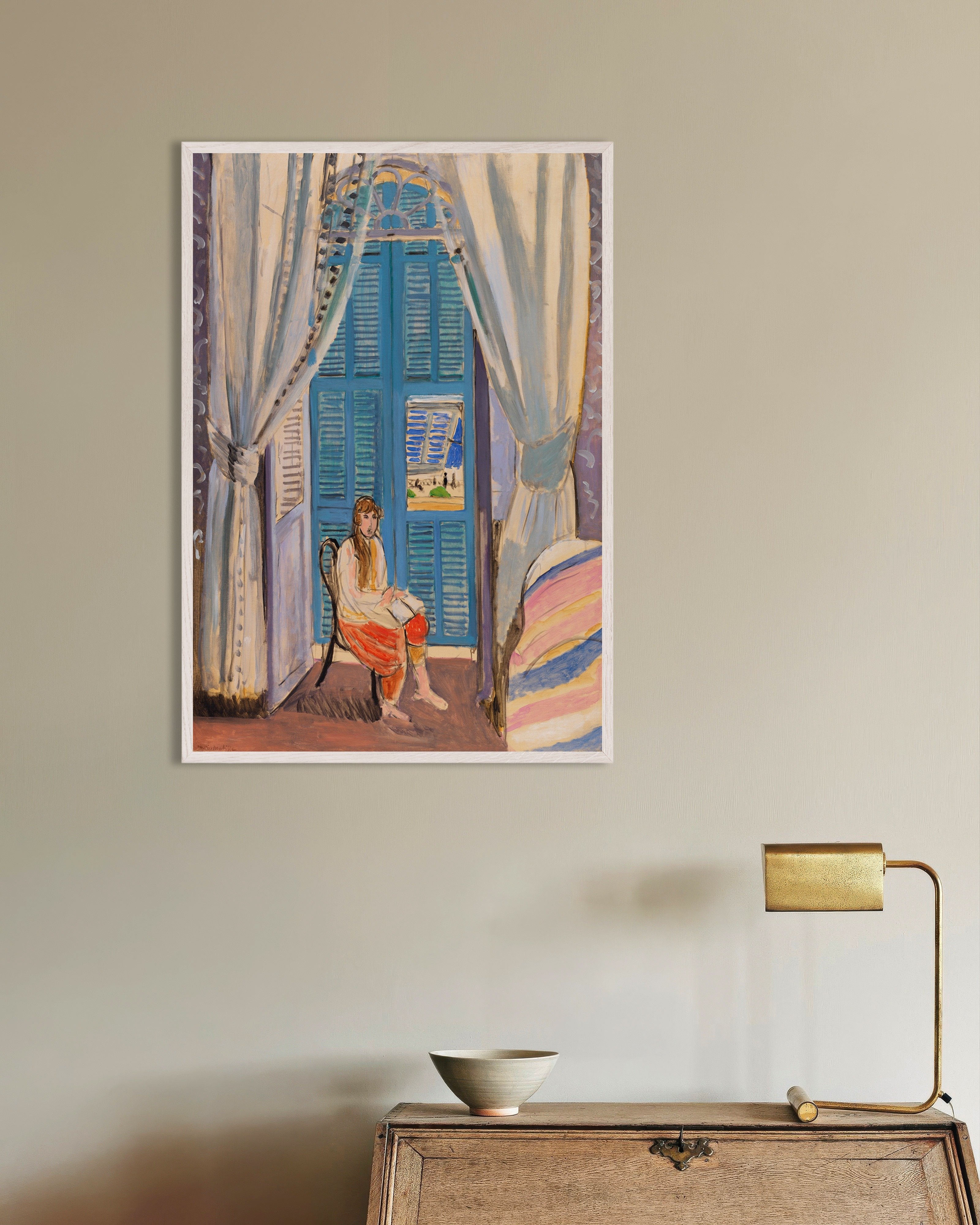 Poster of The venetian blinds (1919) by Henri Matisse, with white wooden frame