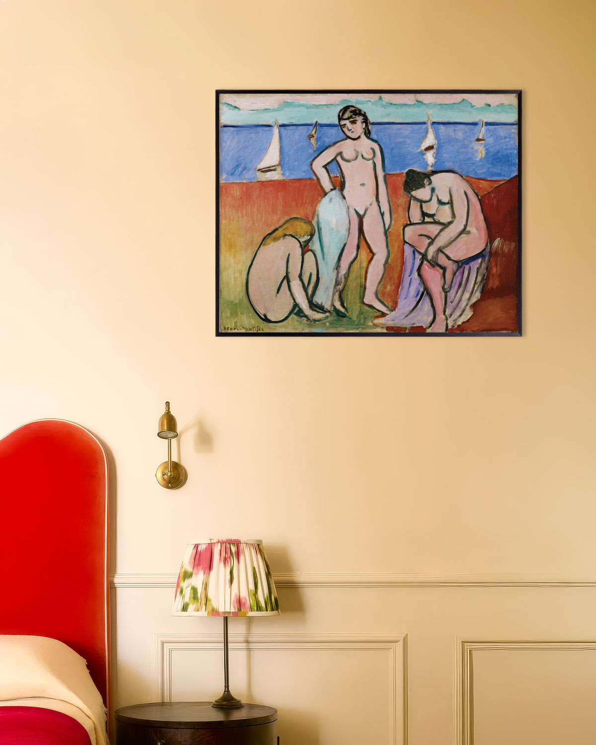 Poster di Tre bagnanti (1907) di Henri Matisse, con cornice in metallo