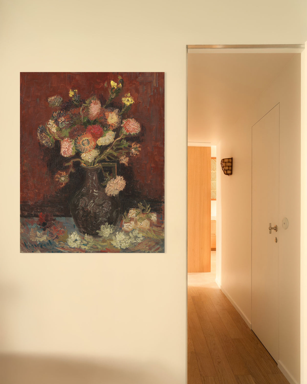Poster mit Vase mit chinesischen Astern und Gladiolen (1886) von Vincent van Gogh