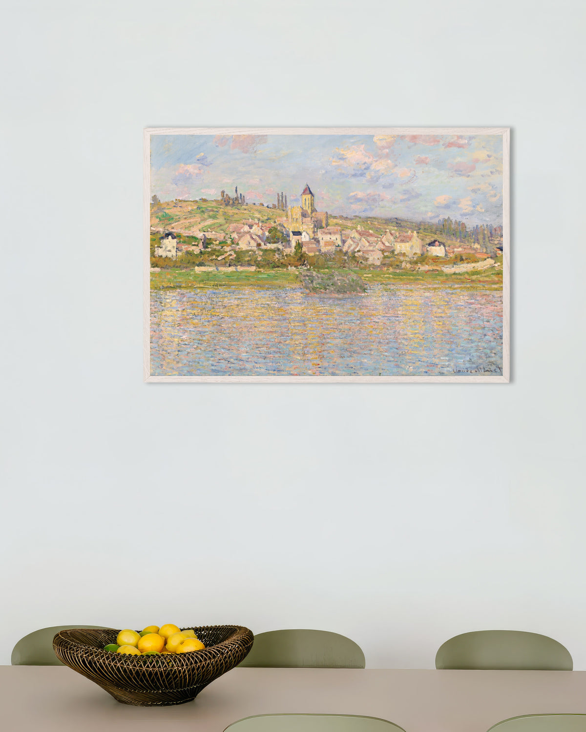 Affiche Vétheuil de Claude Monet, avec un cadre en bois blanc