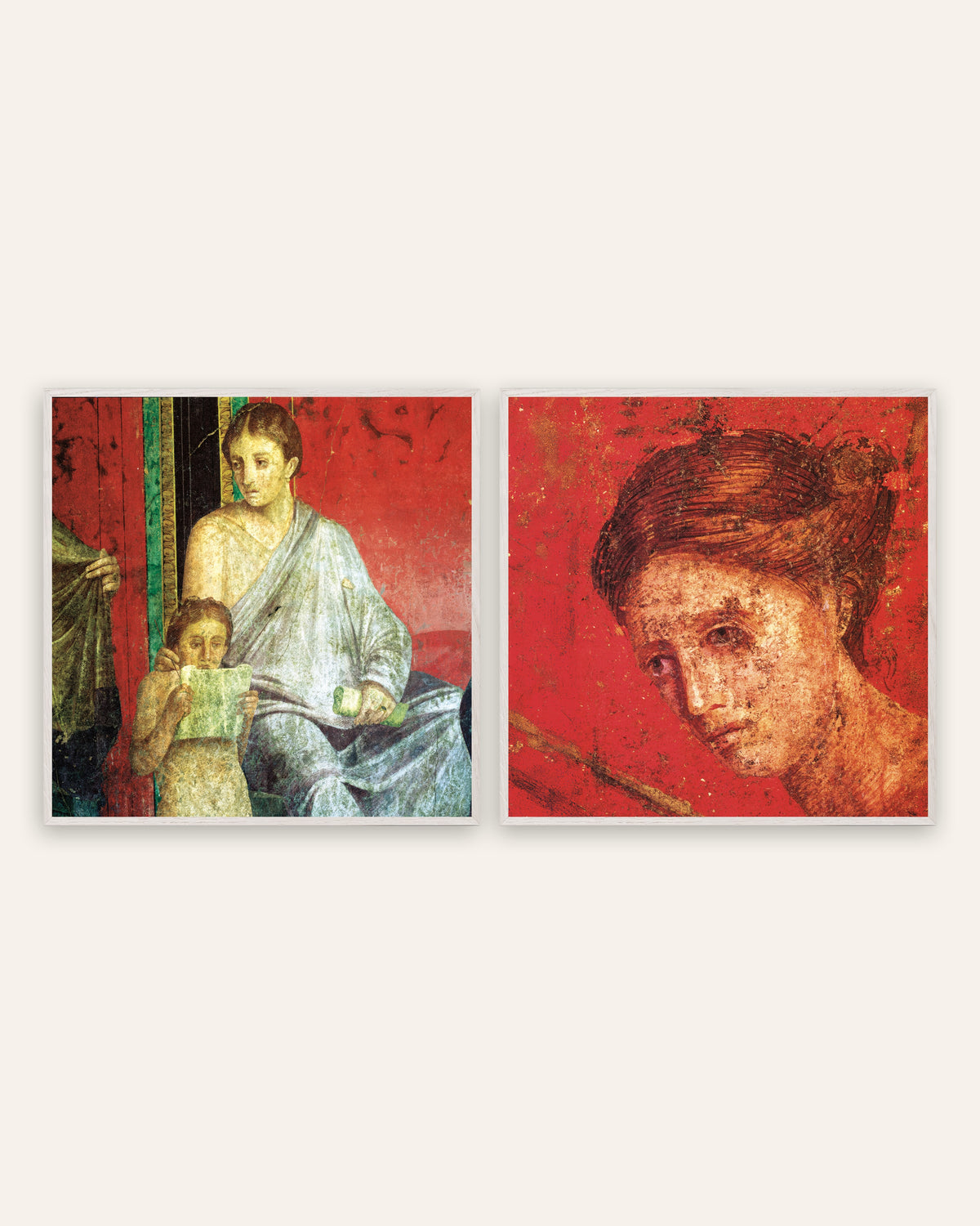 Poster Villa dei Misteri, set da 2: giovane lettore e ritratto, con cornici in rovere bianco
