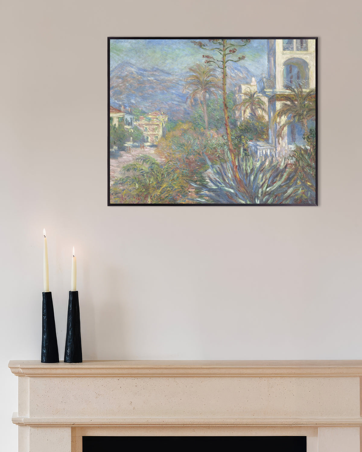 Affiche Les Villas à Bordighera (1884) de Claude Monet, avec un cadre en métal