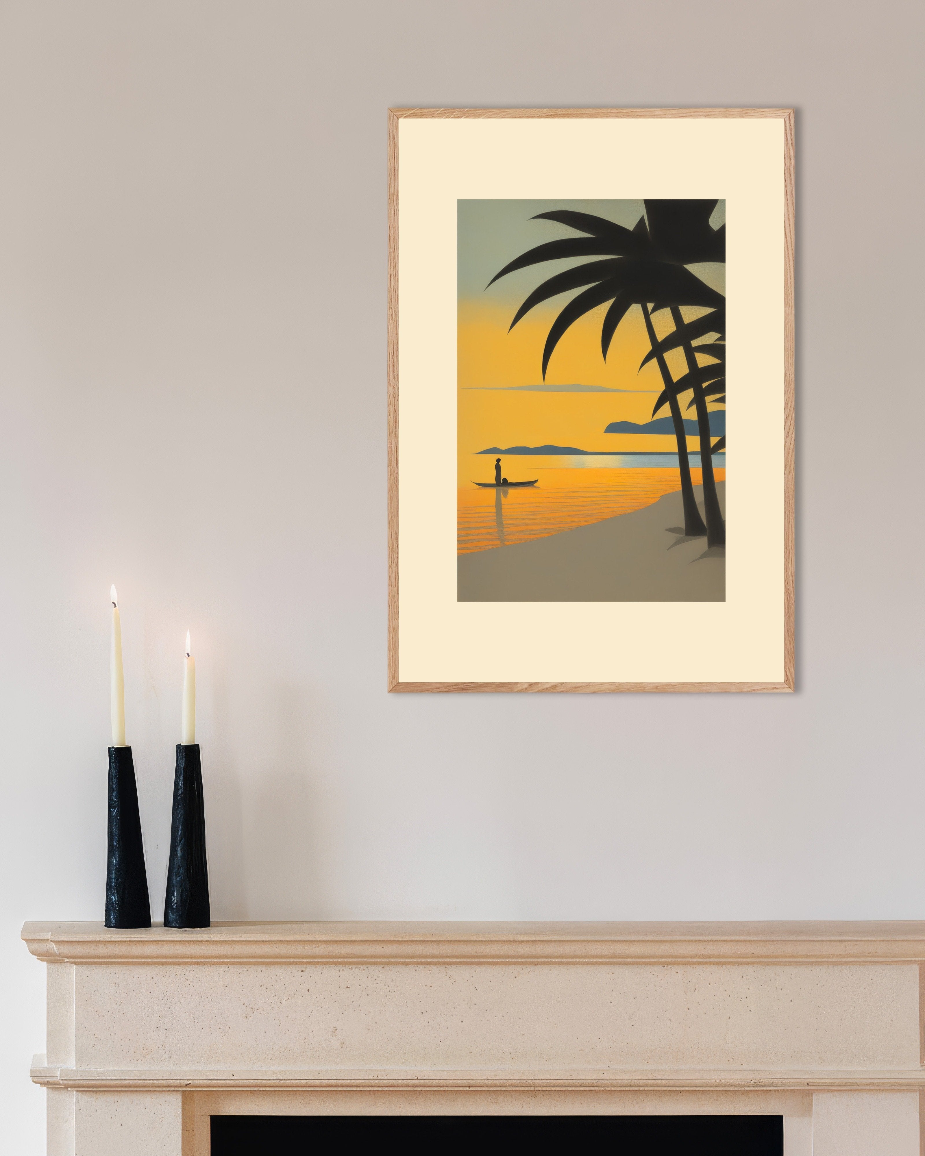 Poster of Wandering ships, Baudelaire, no text, with natural wooden frame