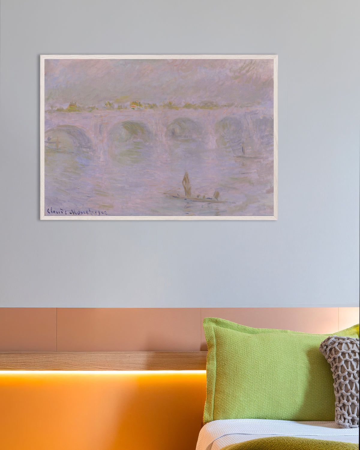 Poster Il ponte di Waterloo, Londra (1902) di Claude Monet con cornice in legno bianco