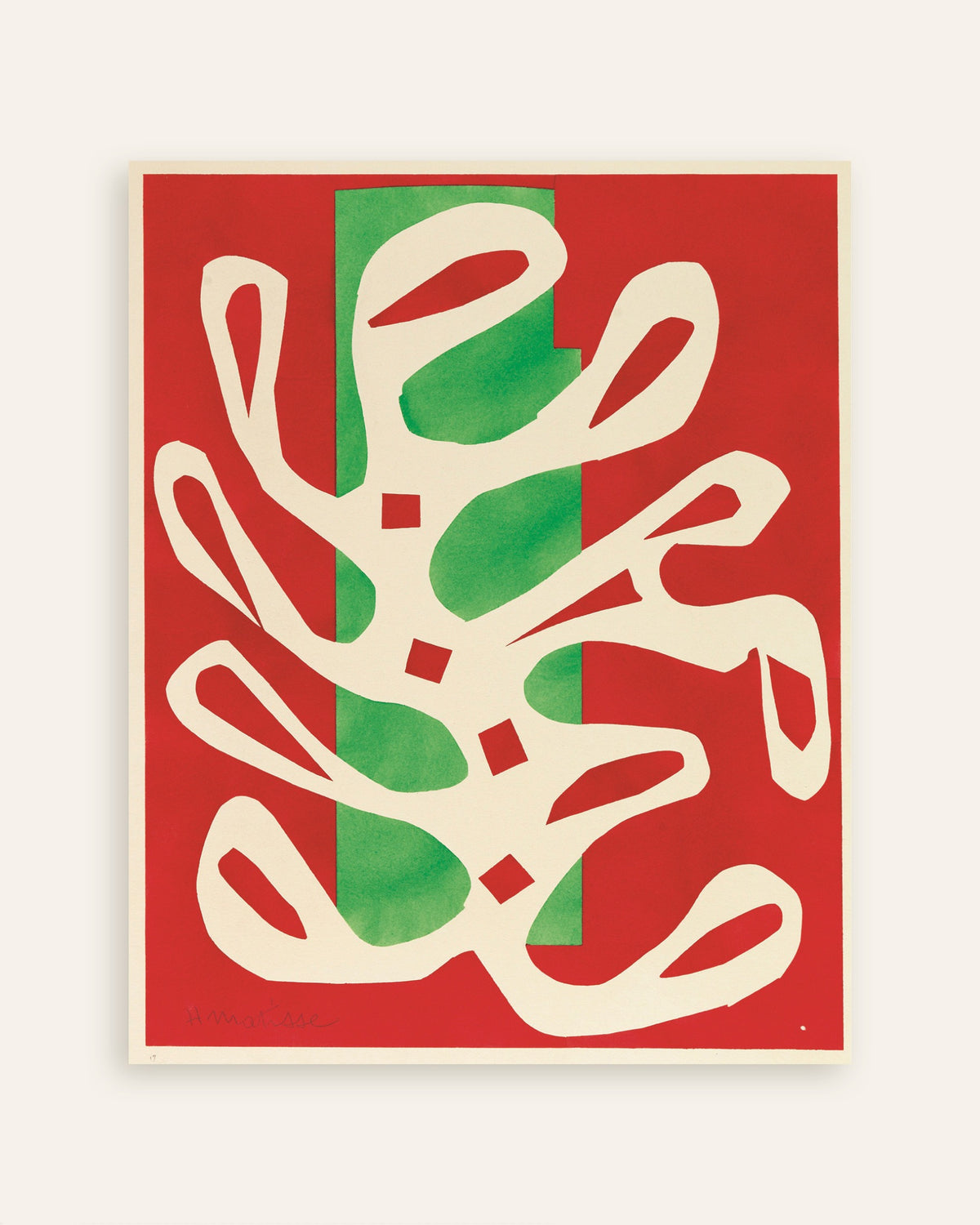 Poster di Alga bianca su sfondo rosso e verde (1947) di Henri Matisse, miniatura