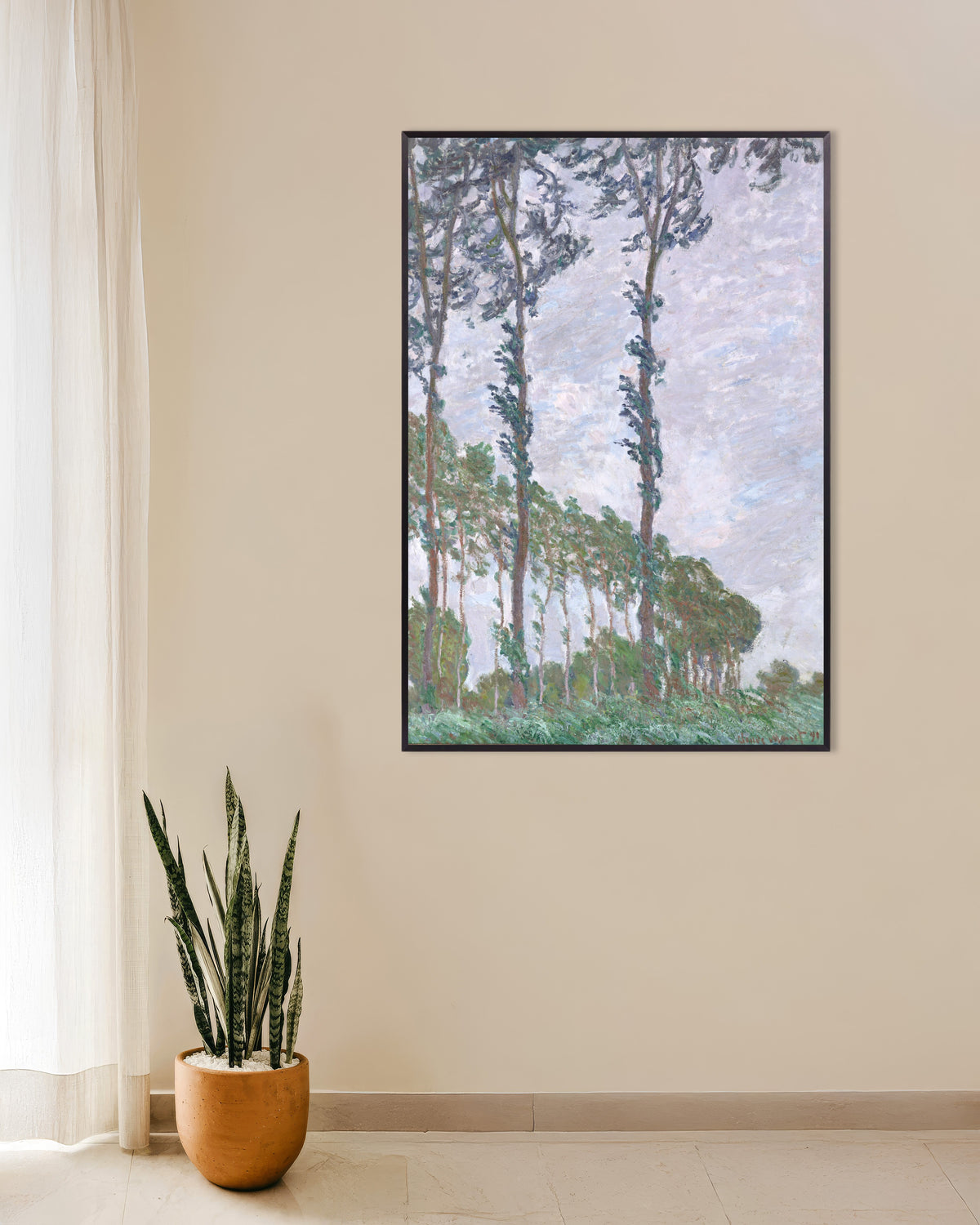 Affiche Les Peupliers, effet de vent (1891) de Claude Monet, avec un cadre en métal