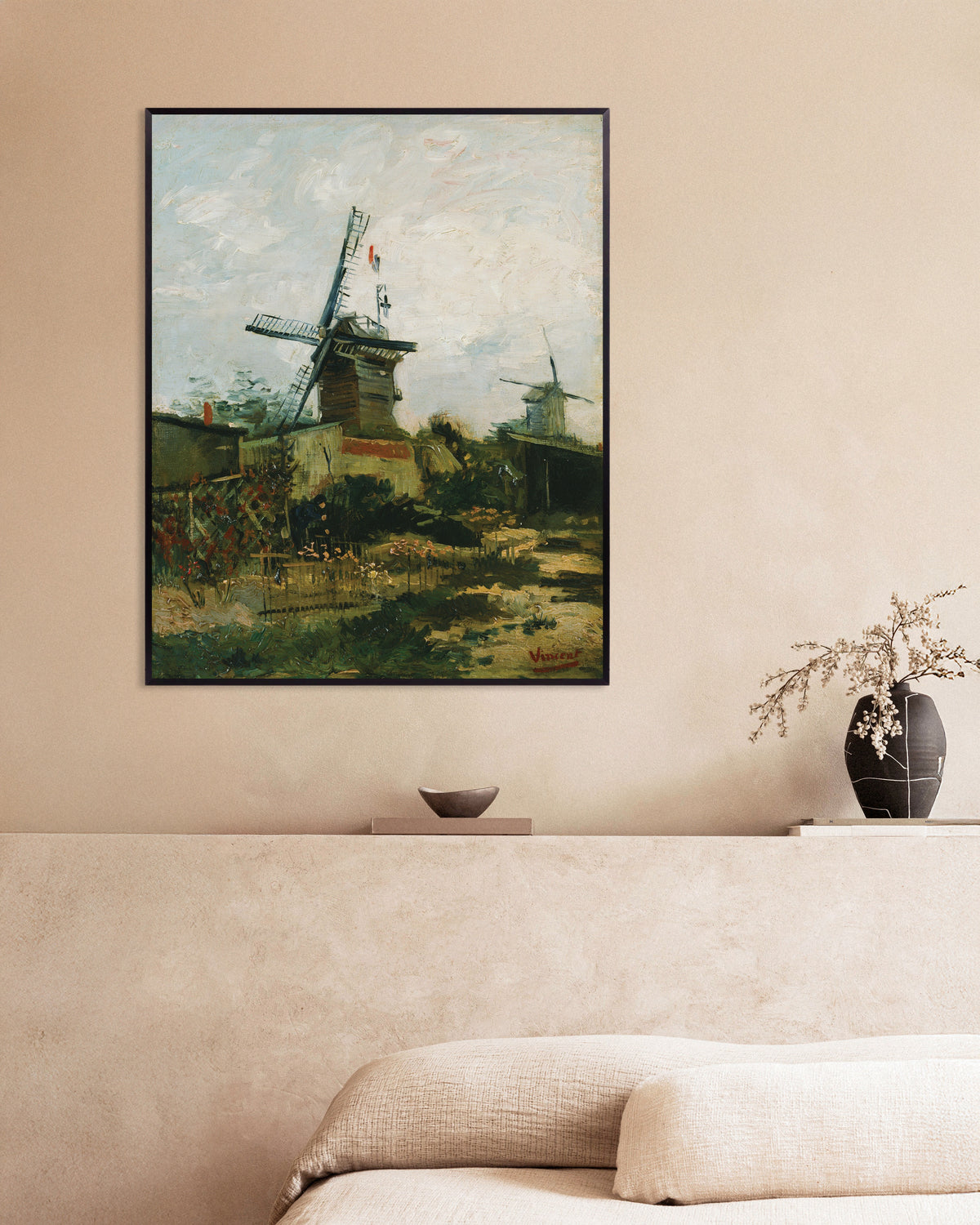 Poster di Mulini a vento a Montmartre (1886) di Vincent van Gogh, con cornice in metallo