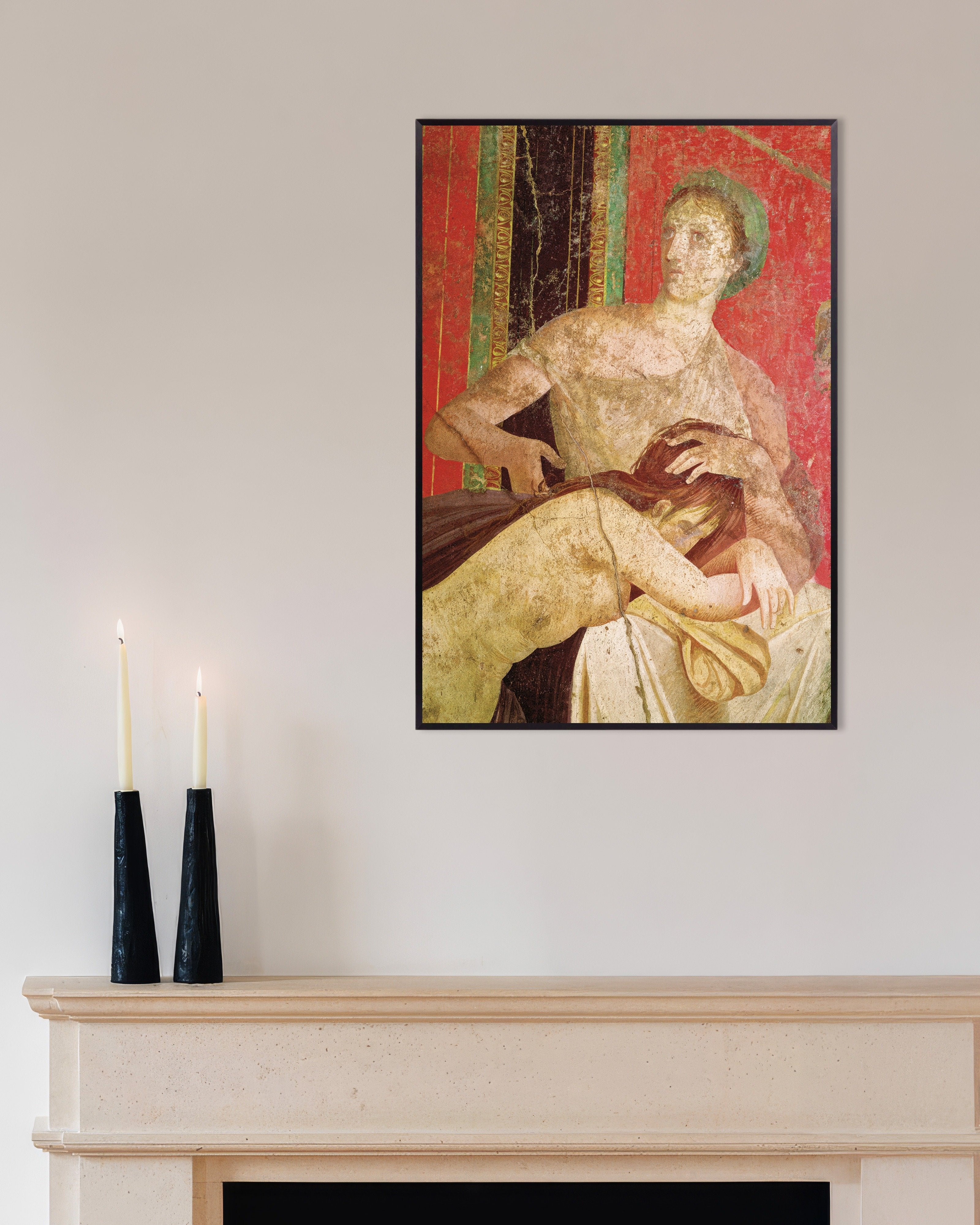 Poster of Woman comforting initiate fresco poster, with metal frame