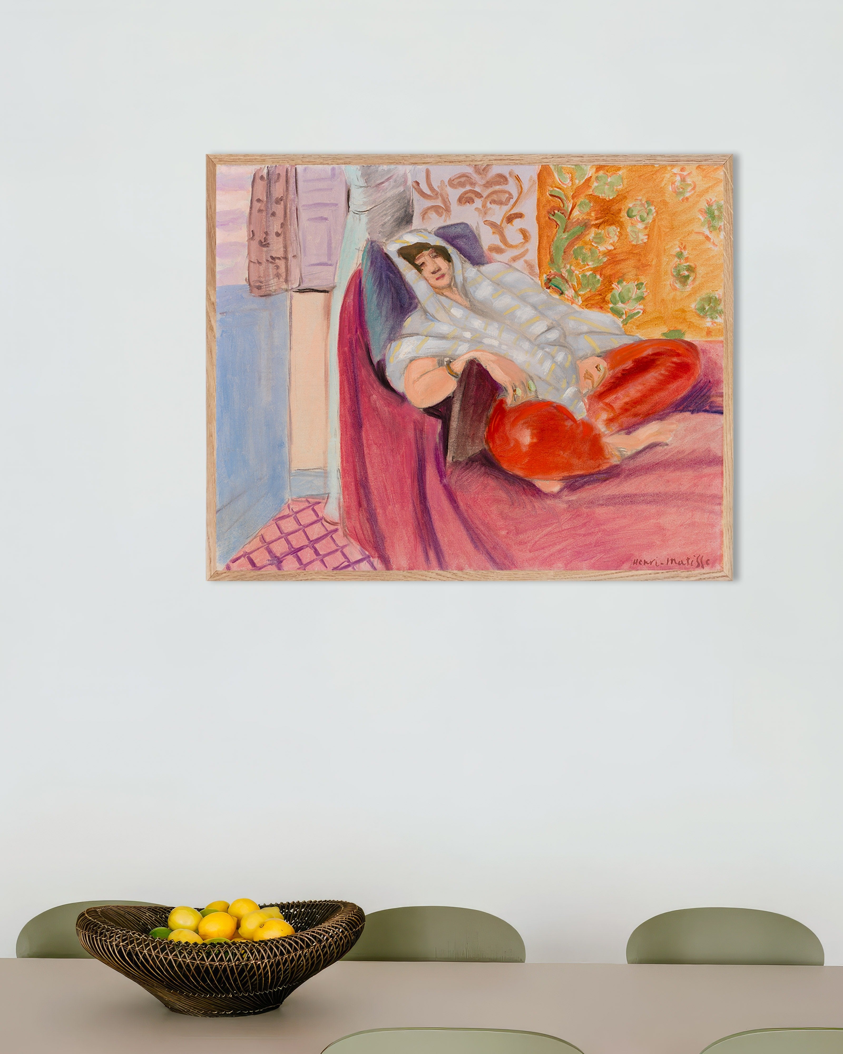 Poster of Woman reclining (1921) by Henri Matisse, with natural wooden frame