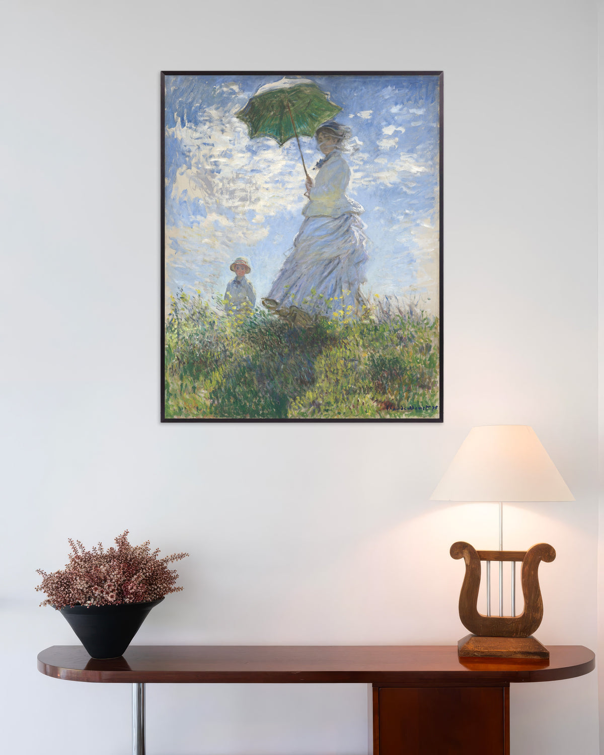 Poster Donna con parasole, Madame Monet e suo figlio (1875) di Claude Monet con cornice in metallo