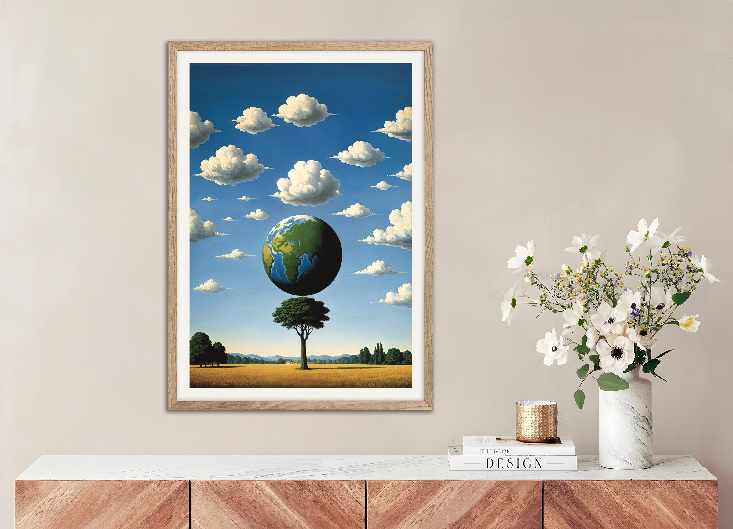 Poster of World tree – surreal Belgian poster, with natural wooden frame